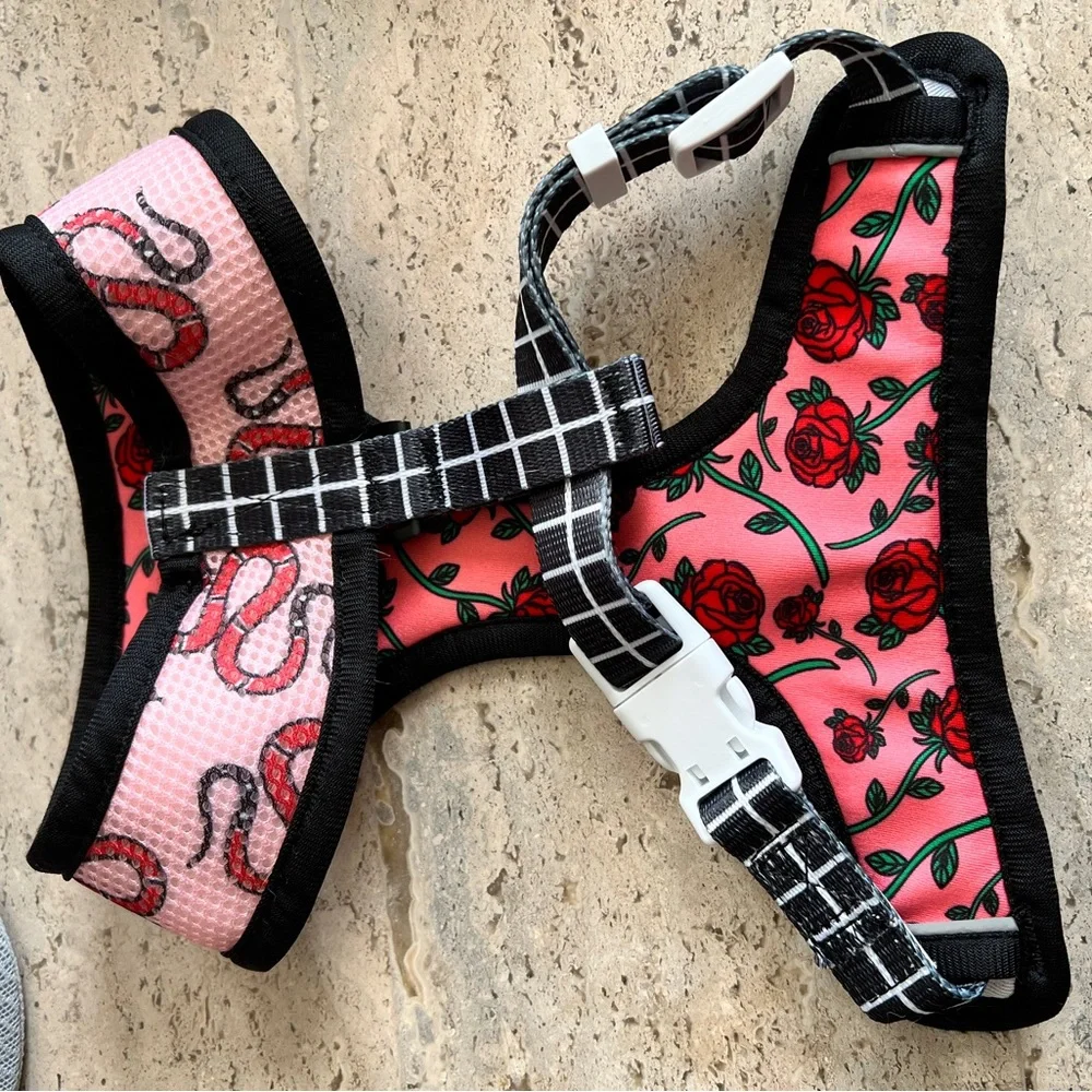 Frenchi Pink Rose Pattern Dog Harness - Floral Comfort Harness